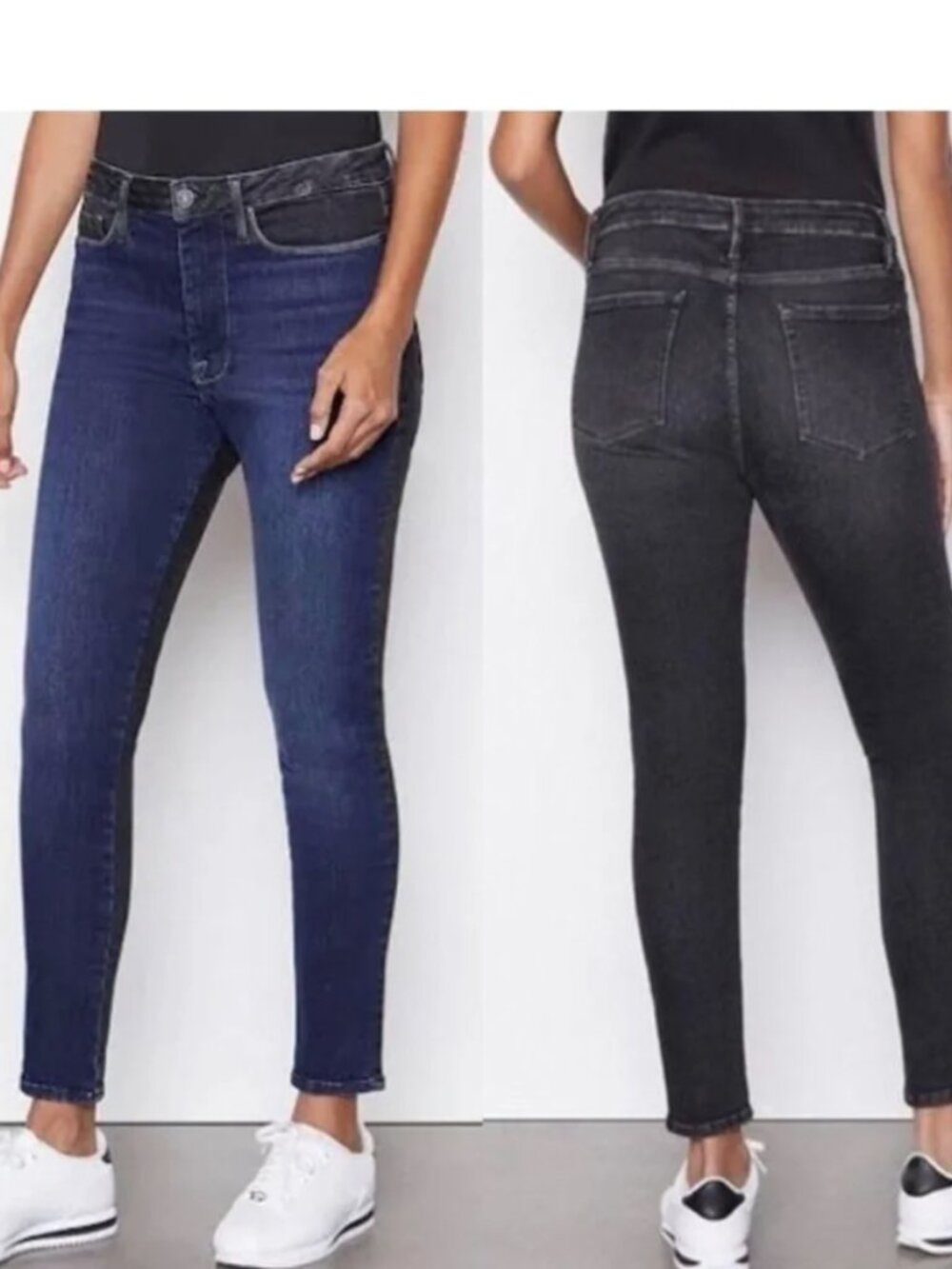 FRAME Denim Le One Skinny Teller Mid Rise Two-Tone Blue/Black Jeans Sz 2 (30-34)